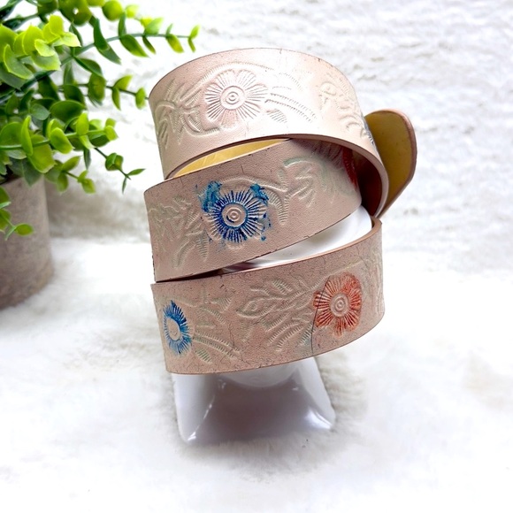 Floral Embossed Belt - Cream with Pink and Blue Accents - Picture 7 of 11